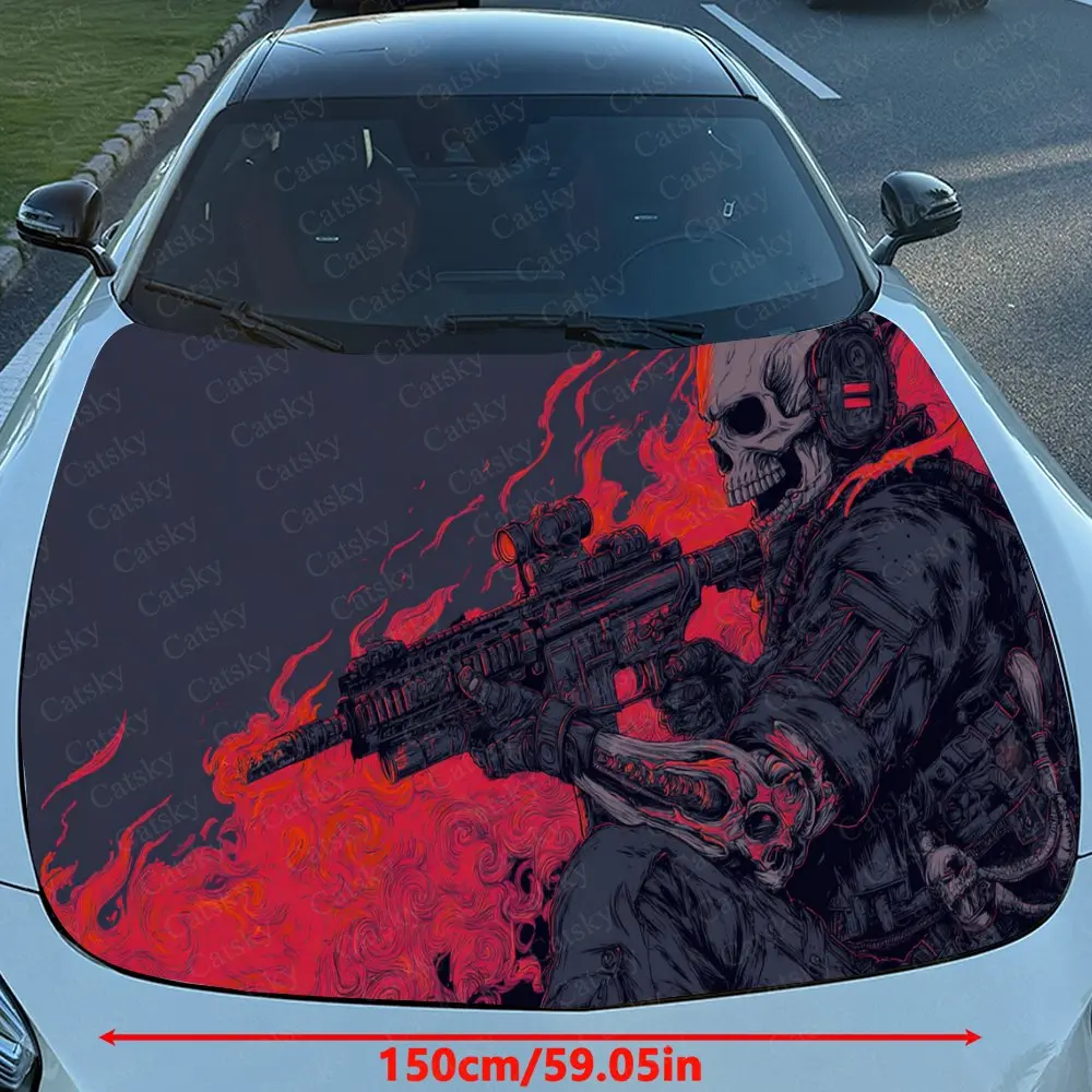 Car Decal Armed Figure with Red Fiery Accent in Edgy Design, Creating a Bold and Dynamic Visual Car Hood Sticker, Waterproof Sel