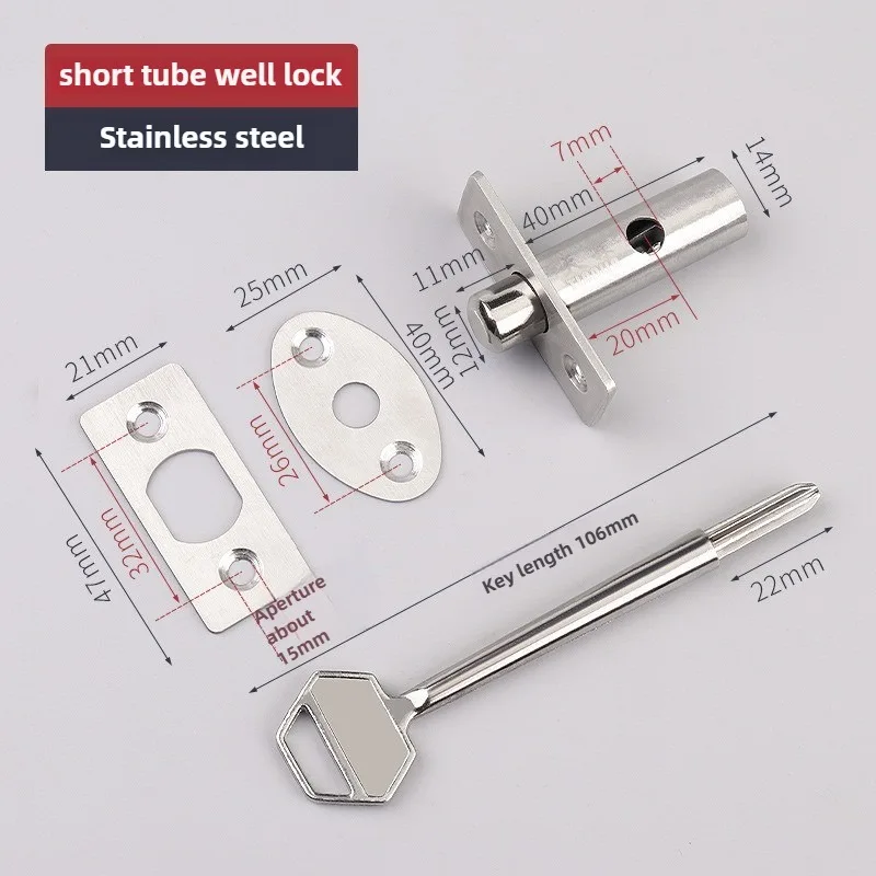 1 Set Eisenrohr-Brunnenschloss-Hardware, Rohr-Brunnenschloss für feuerfeste Türen, Notausgangsschloss, Edelstahl, verdeckte Tür – Detail 10