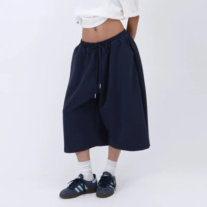 Sweatpants for Woman Elastic Waist Loose Wide Leg Cropped Sweat Shorts with Pockets Baggy Pants Clothes for Casual Streetwear