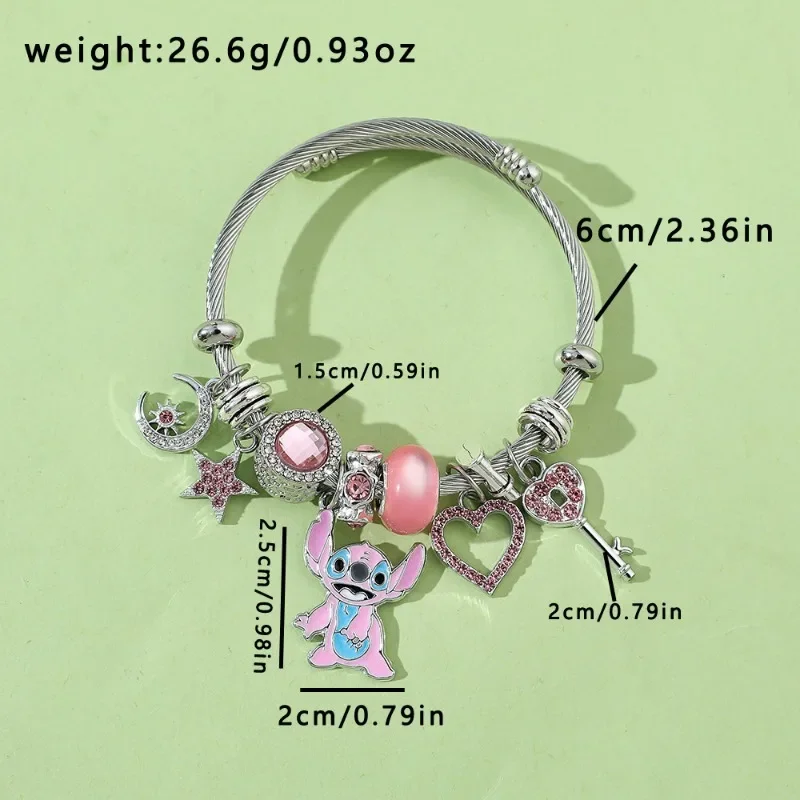 달 별 DIY 파란색 핑크 구슬 장식 귀여운 릴로 & 스티치 매력 팔찌, 사랑 펜던트 Pulsera 쥬얼리 액세서리, 어린이 소녀 선물