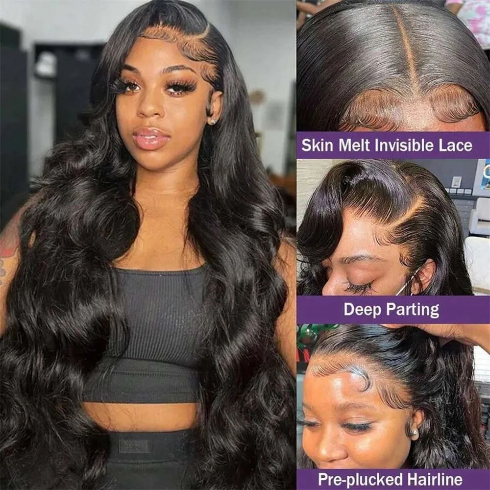 30inch 13x6 lace front wig 250 density  water wave lace front wig  Brazilian natural black high definition lace front water wave wig  pre plucked women's style