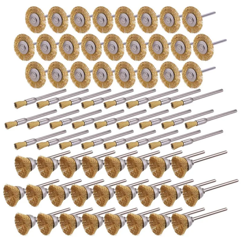 75 Pcs Brass Wire Brushes Set, Steel Wire Wheels Pen Brushes Set Kit Accessories For Rotary Tool-1/8 Inch(3Mm) Shank