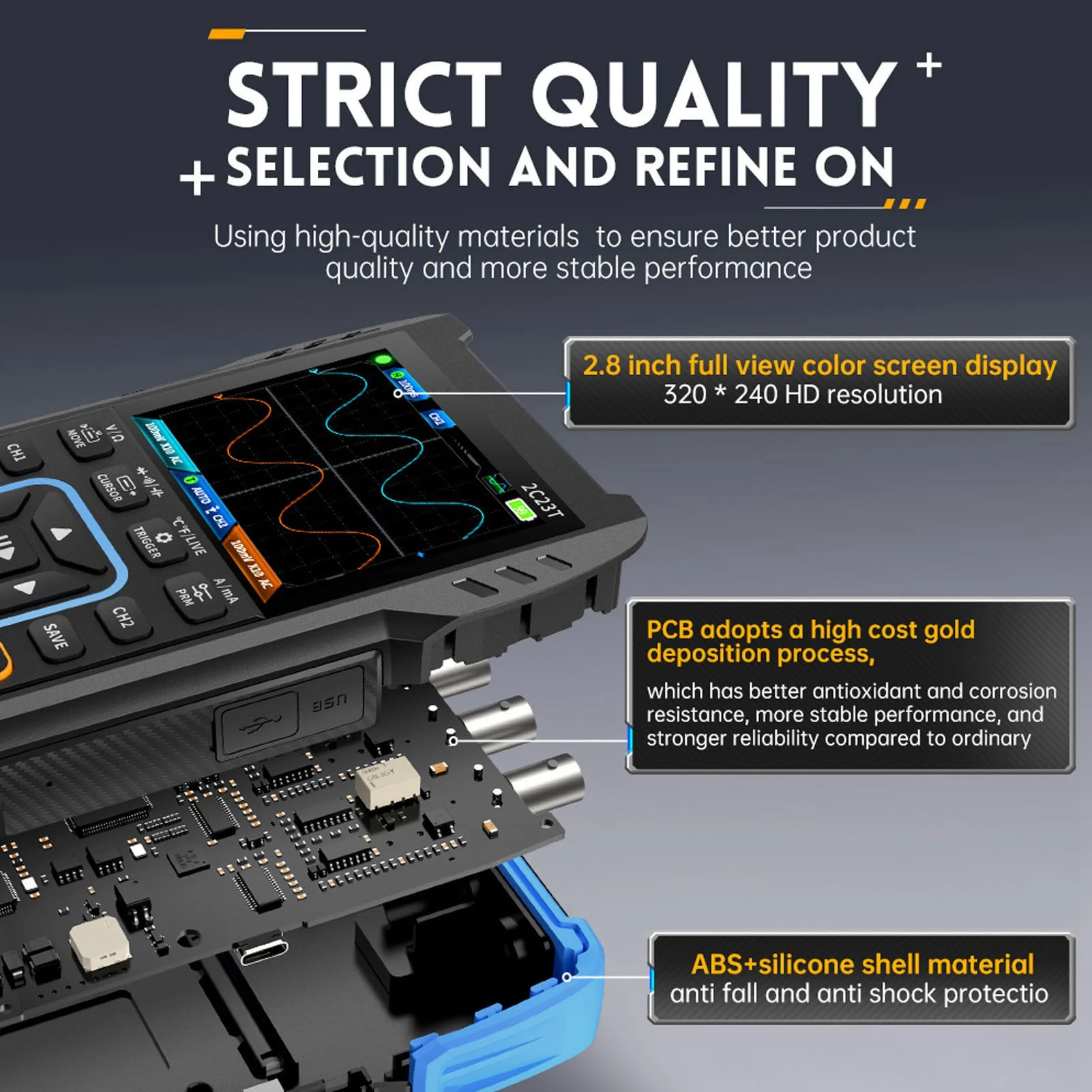 Multímetro de osciloscopio, generador de formas de onda 3 en 1, probador de señal Digital portátil, ancho de banda de 10MHz, frecuencia de muestreo de 50MS/s