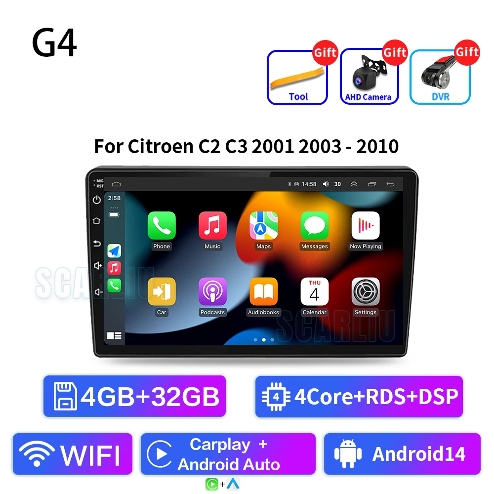 SISCL Android Auto Carplay Voor Citroen C2 C3 2001 2003-2010 Autoradio Multimedia Video Player WiFi GPS Navigatie DSP Stereo