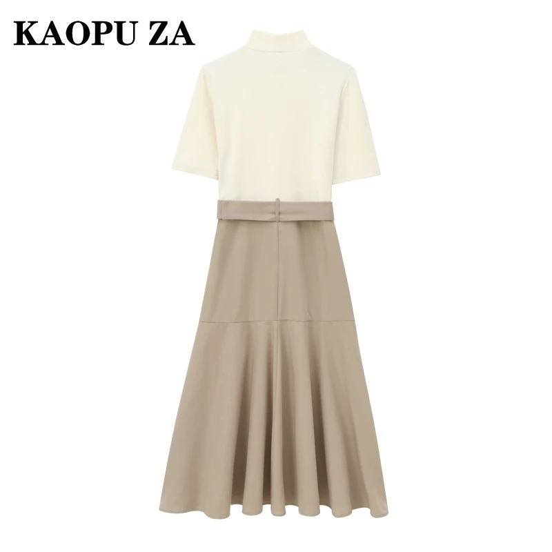 KAOPU ZA 2024 señora nueva vestidos para ir al trabajo vestido Casual mujer de manga corta Falda Midi volantes ajuste Regular cinturón cuello alto