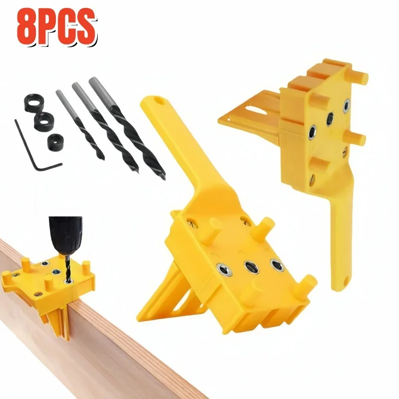8PCS Woodworking Dowel Handheld Drill Guide and Hole Saw Tool With 6/8/10mm Drill Bit For Carpentry Straight Hole Locator Clamp