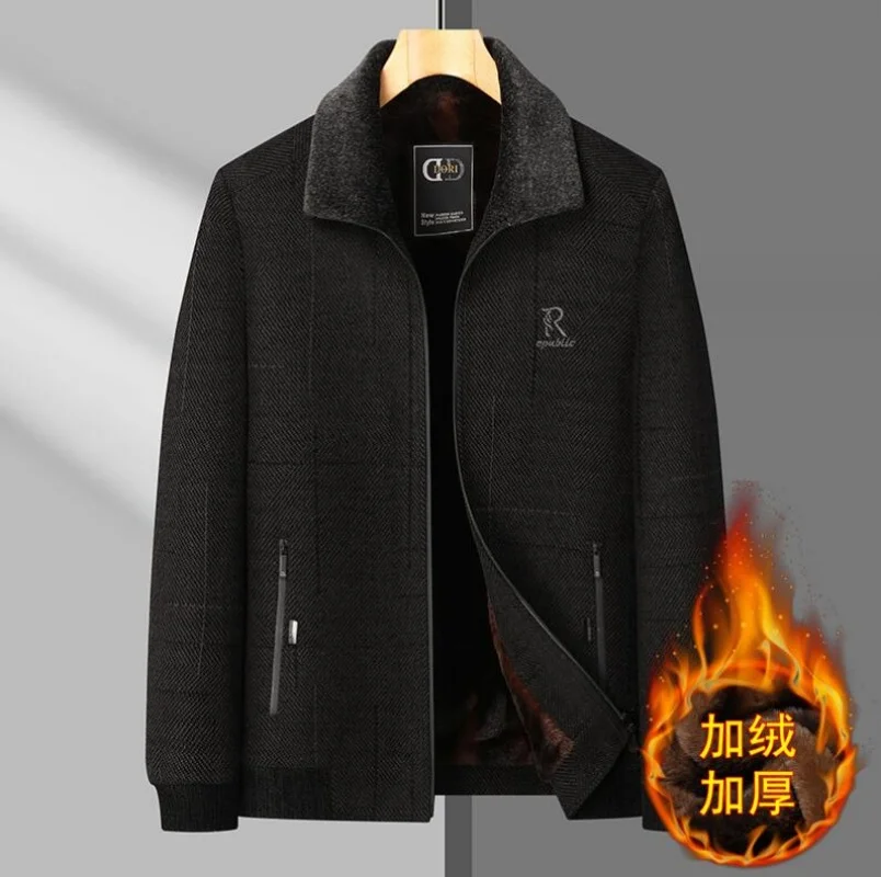 

2023 Winter New Men's Coat with Thickened and Thickened Jacket Wool Business Casual Coat with Fur Collar Fashion Windproof Coat