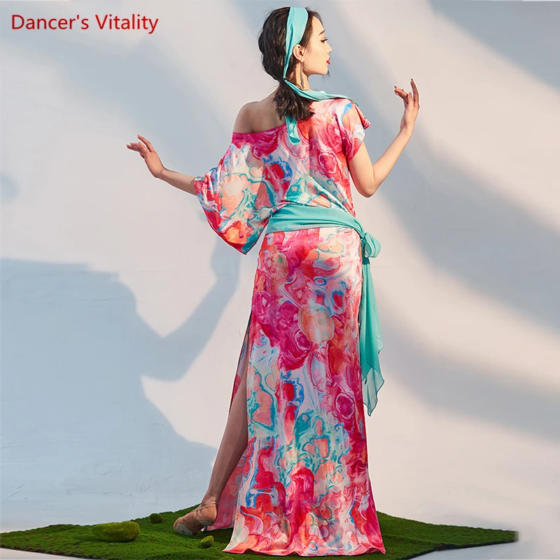 Belly Dance Robe for Women Bellydanceing Printed Folk Shaabi Baladi  Training Clothes Oriental Performance Clothes Dance Dresses