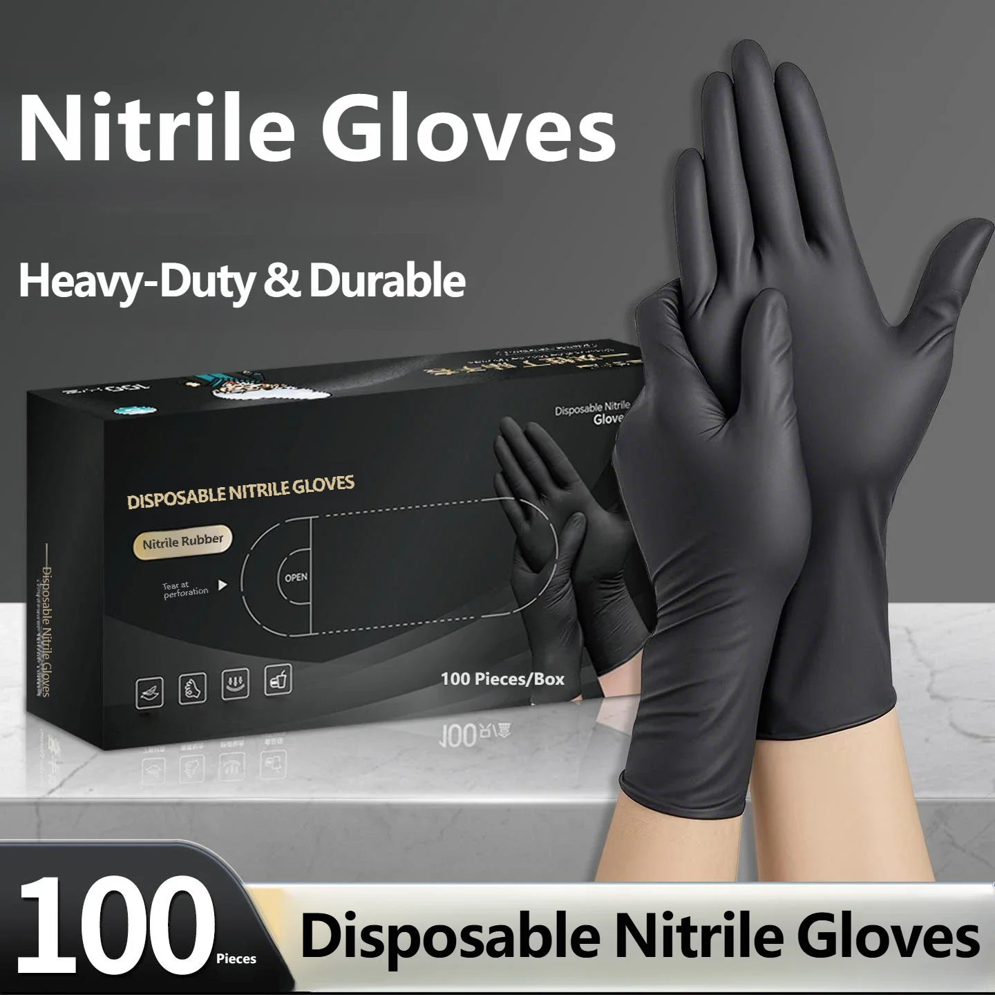 Wholesale disposable black nitrile gloves, powder free, oil resistant, hair salon cleaning nitrile gloves 100 pieces/box