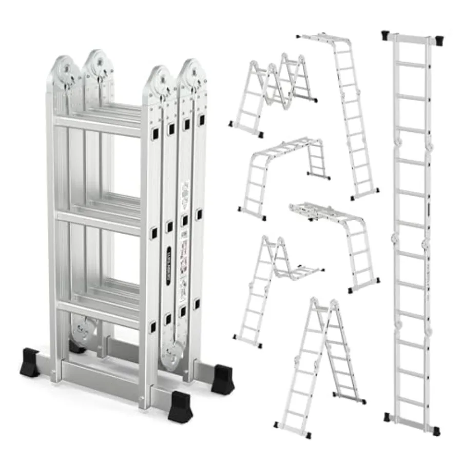 

12.5 FT Folding Ladder, Multi-Purpose Ladder, Aluminum Extension Ladders 7 in 1 Heavy Duty Combination EN 131 Standard