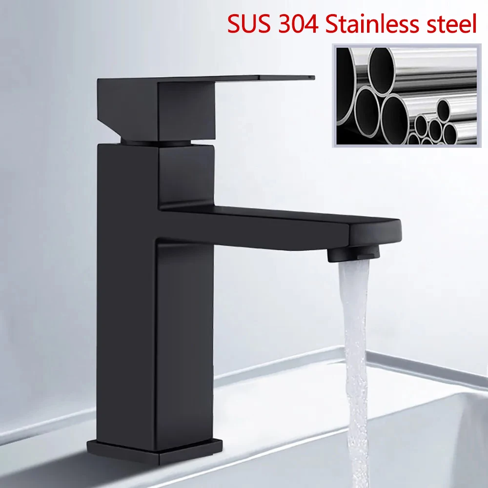 

SUS304 stainless steel basin faucet Black minimalist square bathroom faucet Hot and cold mixer sink faucet