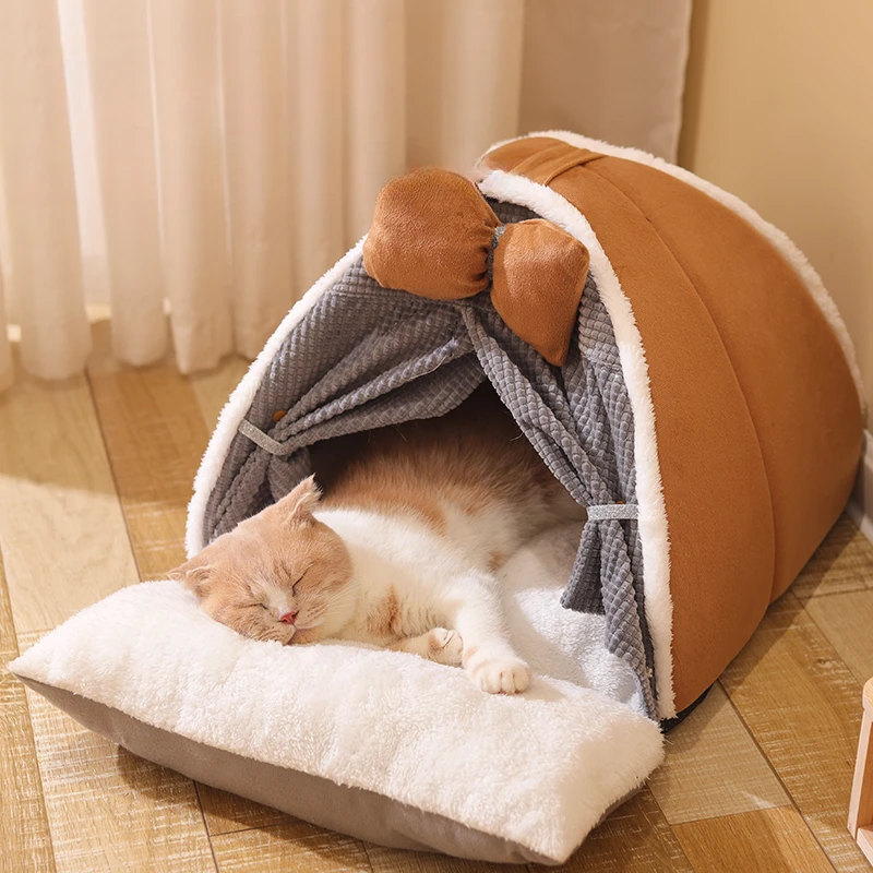 

Nest Four Seasons Universal Winter House Closed Type Kitten Bed Tent Cat Nest Winter Warmth Niche Pour Chien Home Furniture