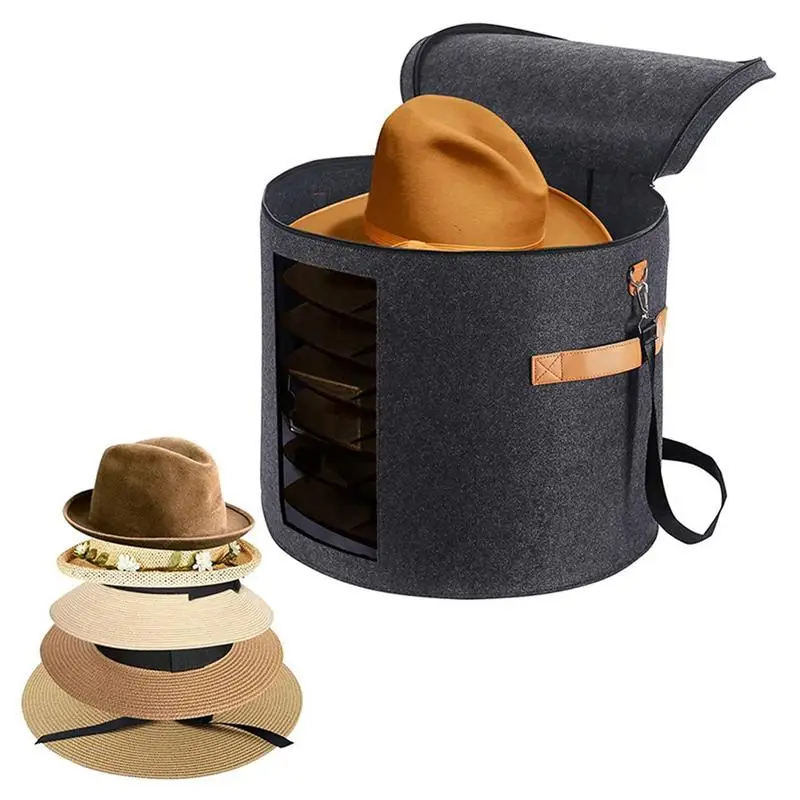 Oversized Hat Storage Box Foldable Hat Travel Case 19 D X 17 H Portable Hat Container Storage With Dustproof Lid Large Capacity