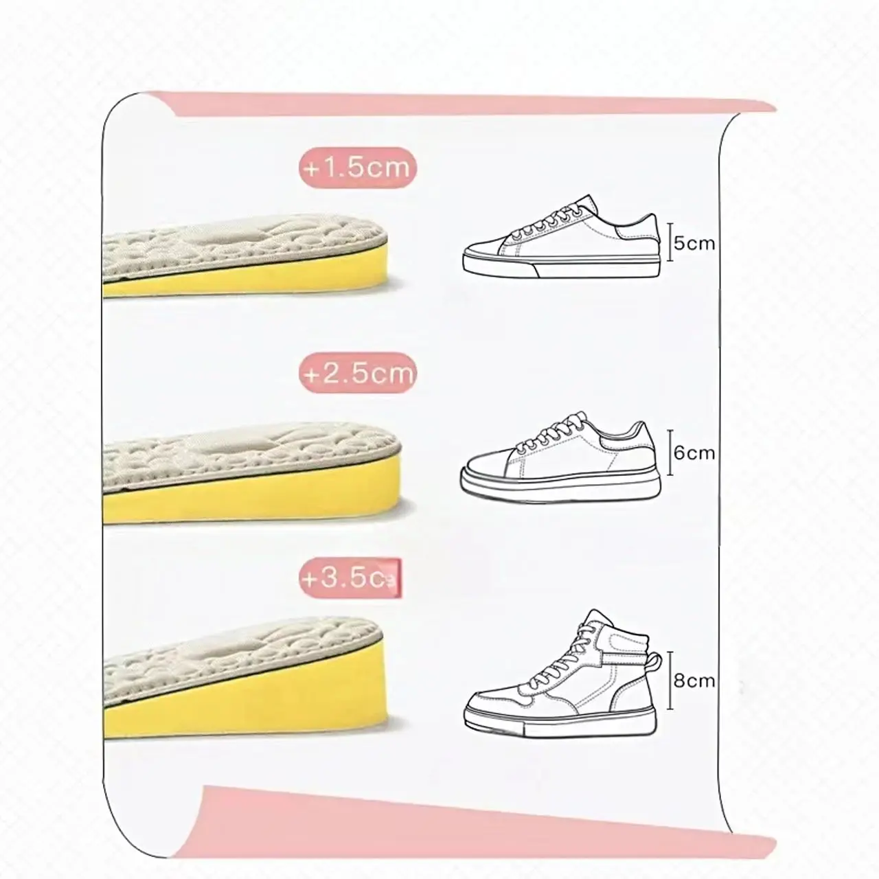 Women's Interior Height Increasing Shoe Insole Summer Lightweight Sports Cushioning Insoles Sweat Absorbing and Breathable