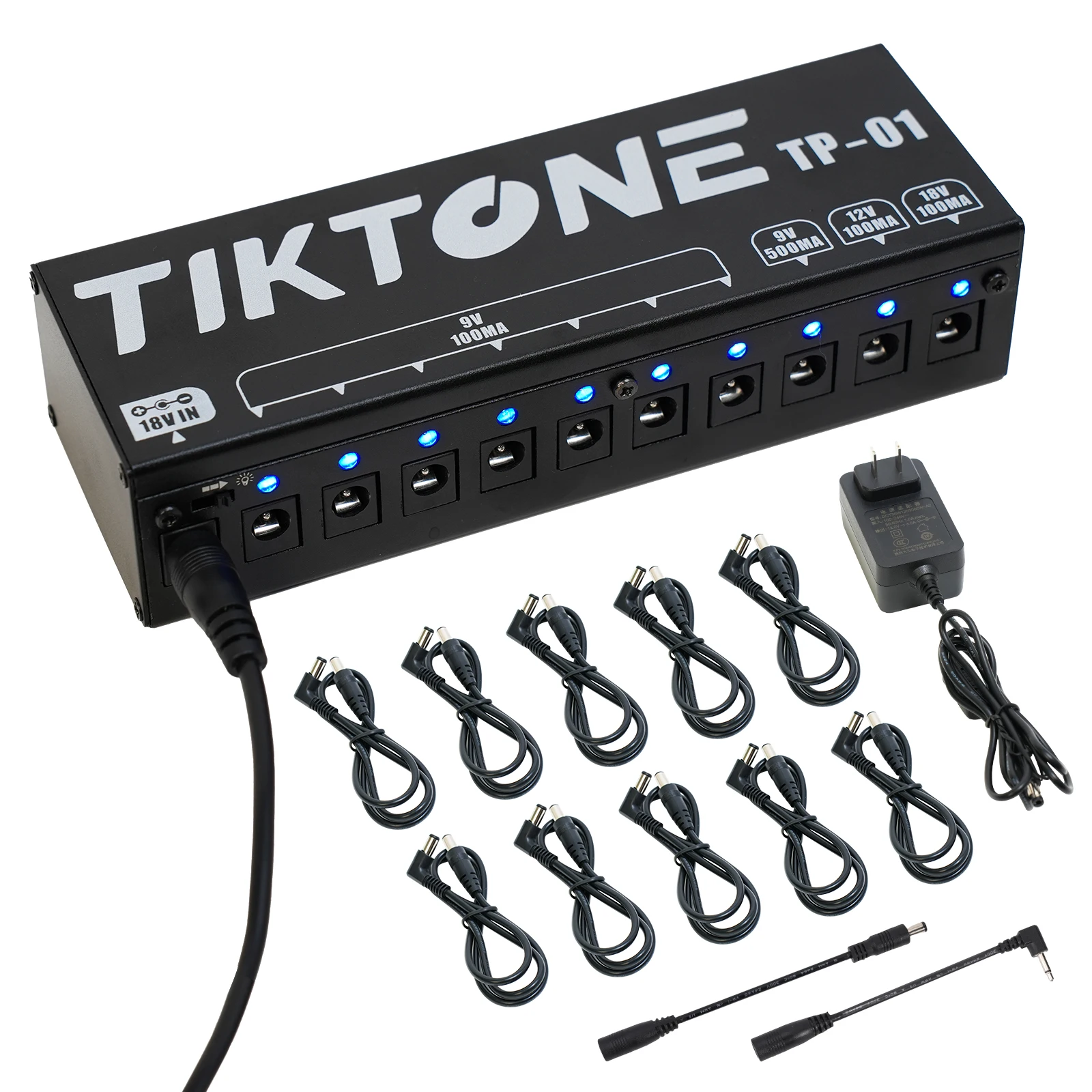 

Блок питания для гитарной педали эффектов Tiktone, 10 изолированных выходов (9 В, 12 В, 18 В), тюнер мощности, защита от короткого замыкания/тока