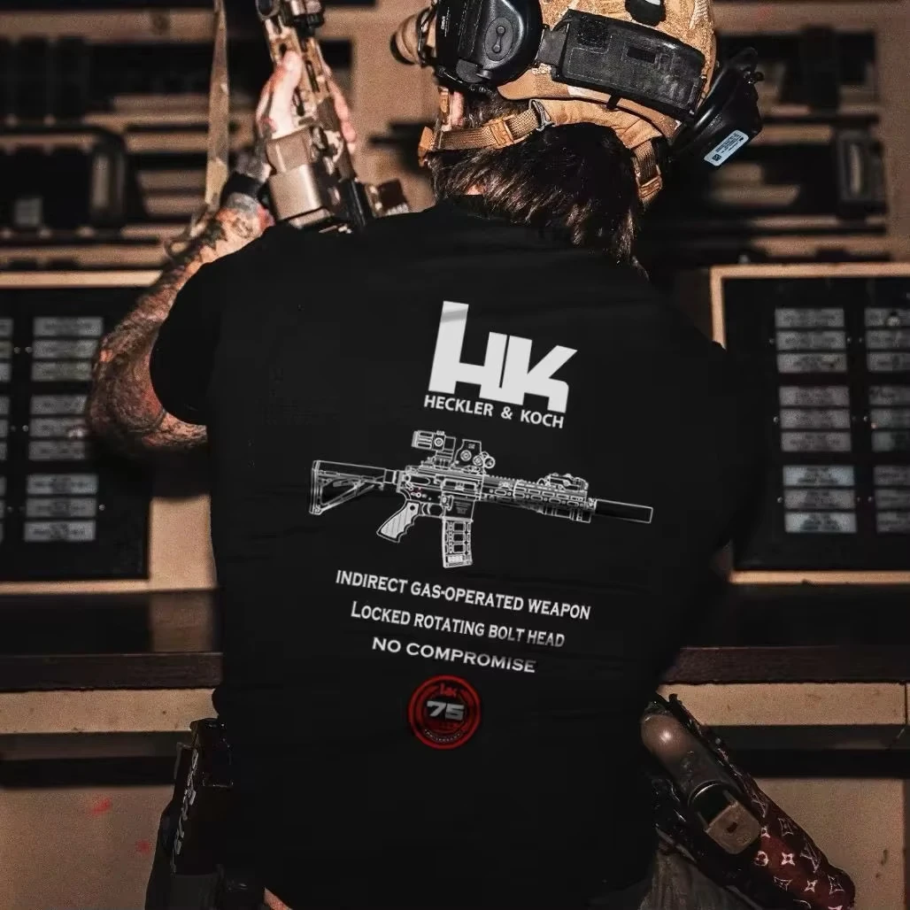 Unisex Tactical Rifle Blueprint Print T-Shirt Black Cotton Short Sleeve No Compromise Military Firearm Enthusiast Streetwear Tee