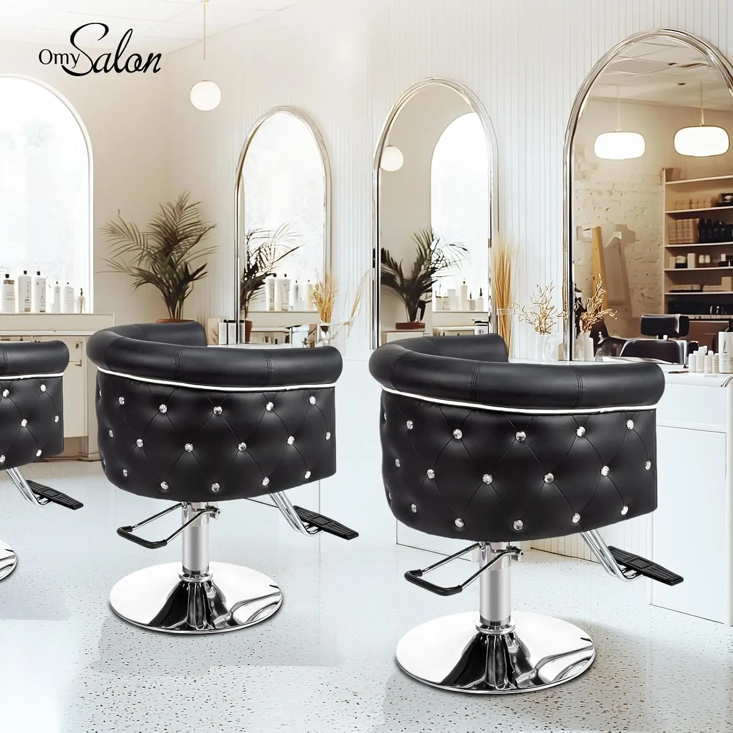 Tufted Black Hydraulic Salon Chair with Footrest for Hair Styling Braiding Beauty Spa, Customized