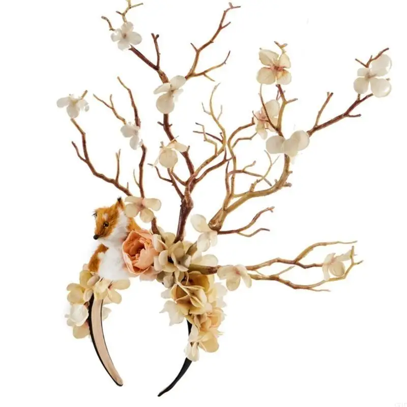 

C71F повязка на голову из веточки ручной работы в готическом стиле с цветком, головной убор, игрушка для вечеринки в виде ветки