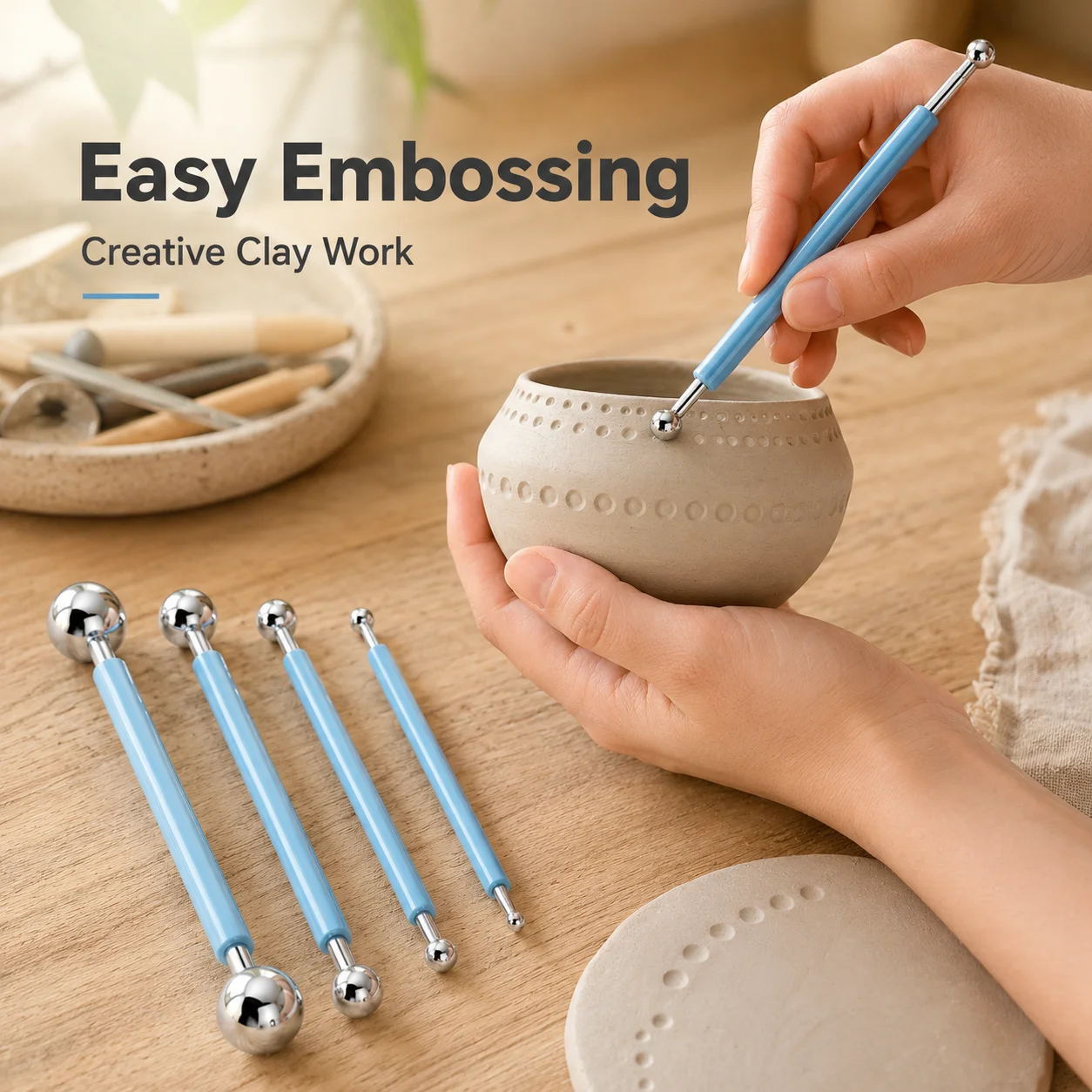 Picture 6: 4 Pcs DIY Ball Stylus Tools Double Head Embossing Creasing Pen for Clay Sculpting Pattern Craft