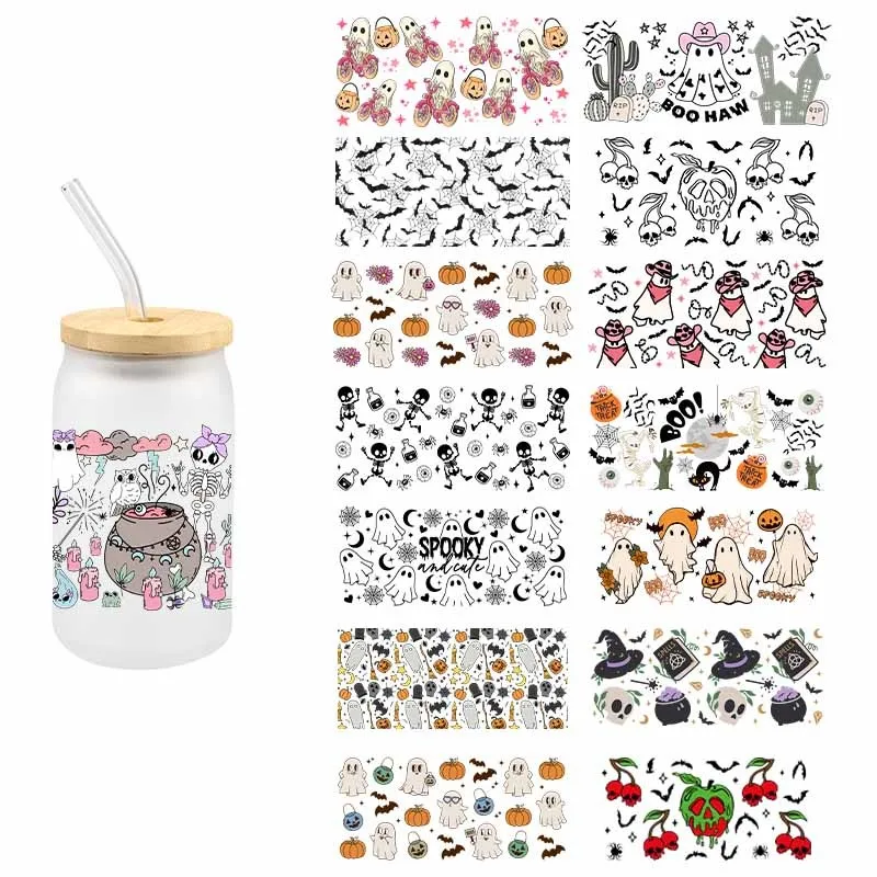 Halloween Spoky UV DTF Sticker Wraps Cup 3D Funny Cartoon Cute Transfer Sticker Waterproof Scratch Resistant Decals For 16 OZ