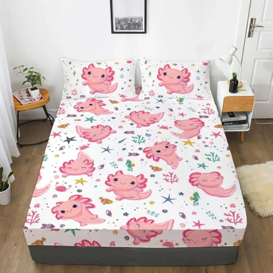 

Girls Sheet Set for Pink - 3D Kawaii Ocean Bedding Bed Set - Microfiber Super Soft Bed Sheets Set 1 Fitted Sheet 2 Pillow Cases