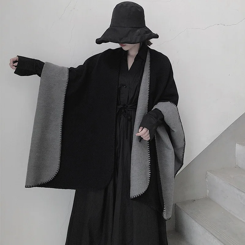 Hehua Guangyue 22 Classic Solid Color Cashmere-like Split Shawl Cape Artistic Youth Fan Cover Blanket Cape Cloak