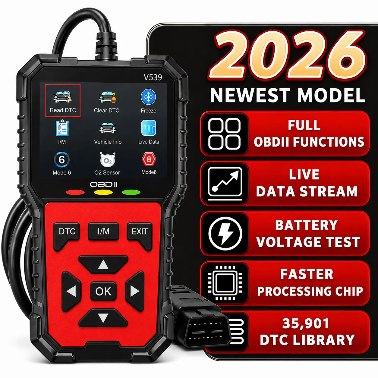 Professional OBD2 Scanner, Silicone Button Vehicle Diagnostic Code Reader, Engine Fault Code Scanner & Clear TooL