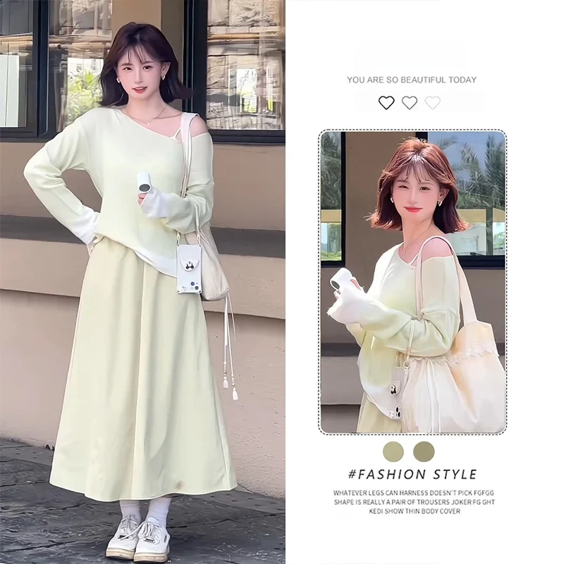 Ensemble deux pièces décontracté pour femmes, avec jupe drapée, effet amincissant, ton Cool, tendance Maturi Faion, hiver