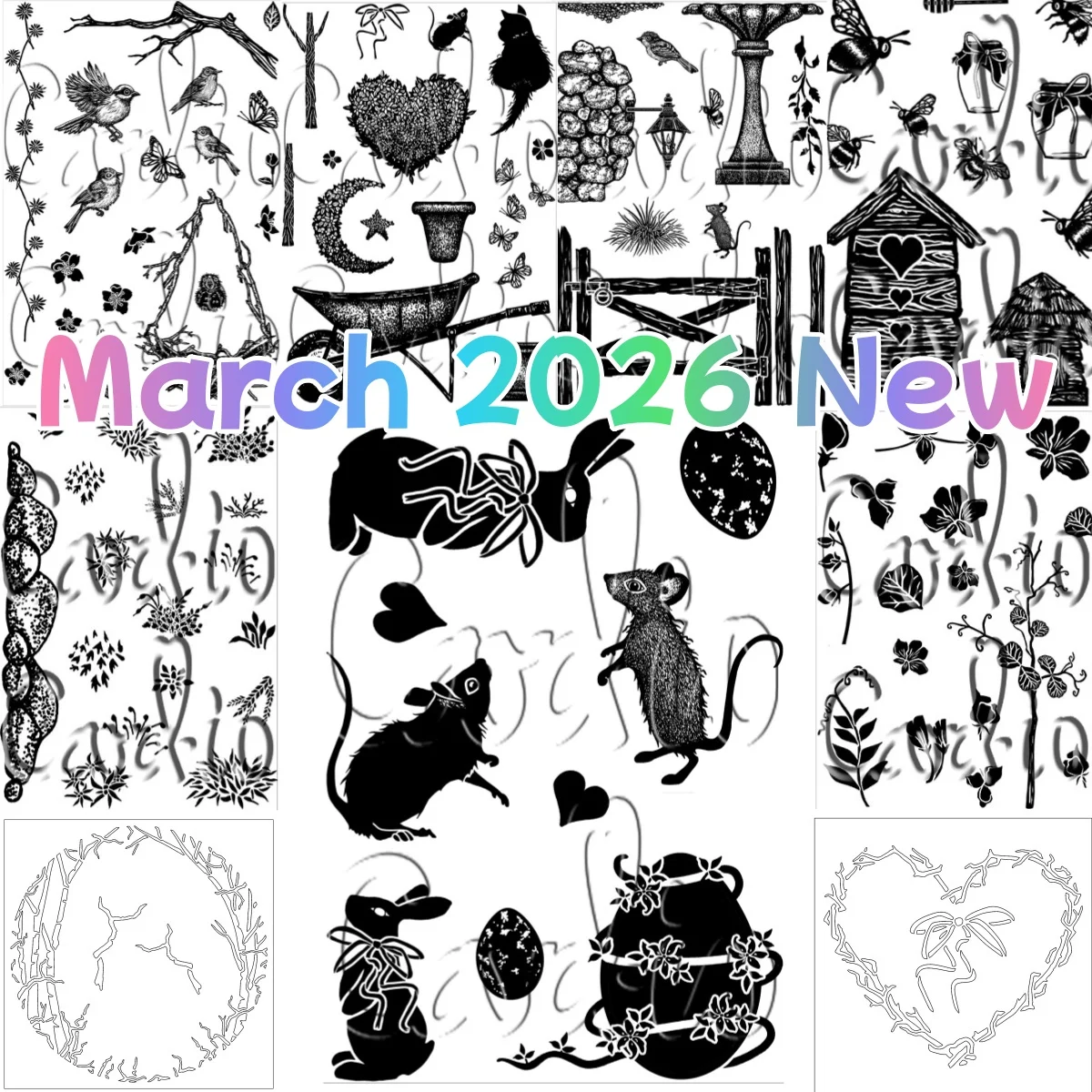 2026 New Butterflies Flights Bee Abodes Trail Heart Country Garden Collection Clear Stamps Stencil for DIY Scrapbook Craft March