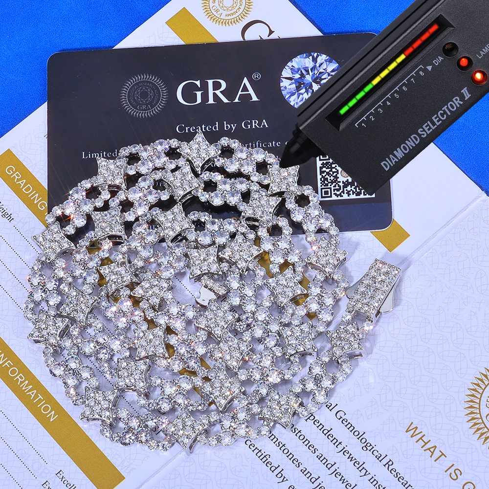 HHIOK personalizado 12mm S925 plata esterlina helado VVS Moissanite infinito collar de estrella de cuatro puntas estilo Hip Hop joyería de moda
