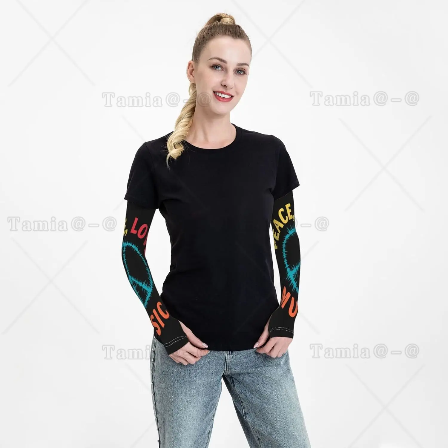 Peace Love And Music Peace Arm Sleeves Protection Uv Soleil Unisexe Sport Manchons en soie glacée