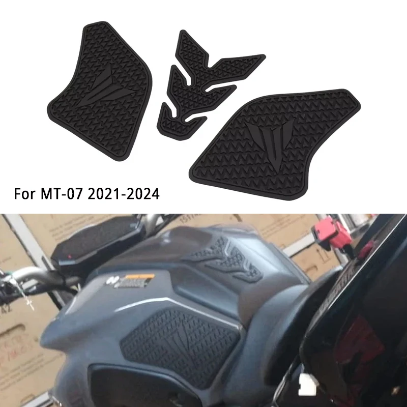 

Новинка 2024 2023 для YAMAHA MT07 MT-07 MT 07, аксессуары для мотоциклов, нескользящие боковые наклейки на топливный бак, водостойкая прокладка, резиновая наклейка