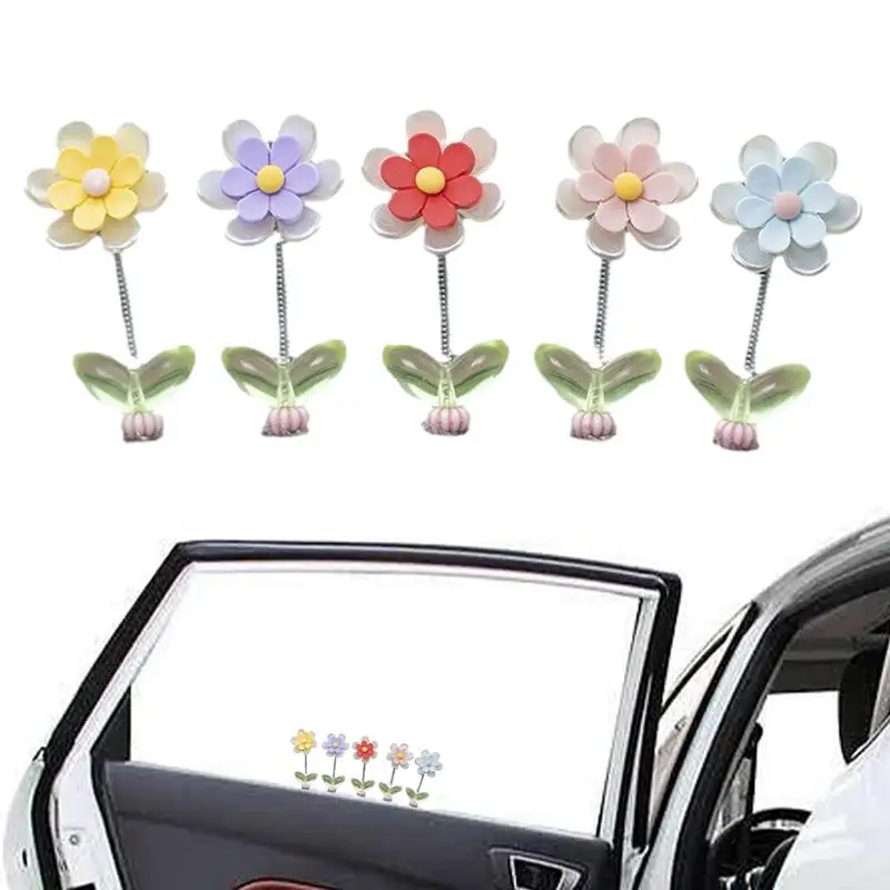 Car Dashboard Ornament 5pcs Mini Flower Car Dashboard Decorations Flower Car Dashboard Decorations Car Center Console Decor