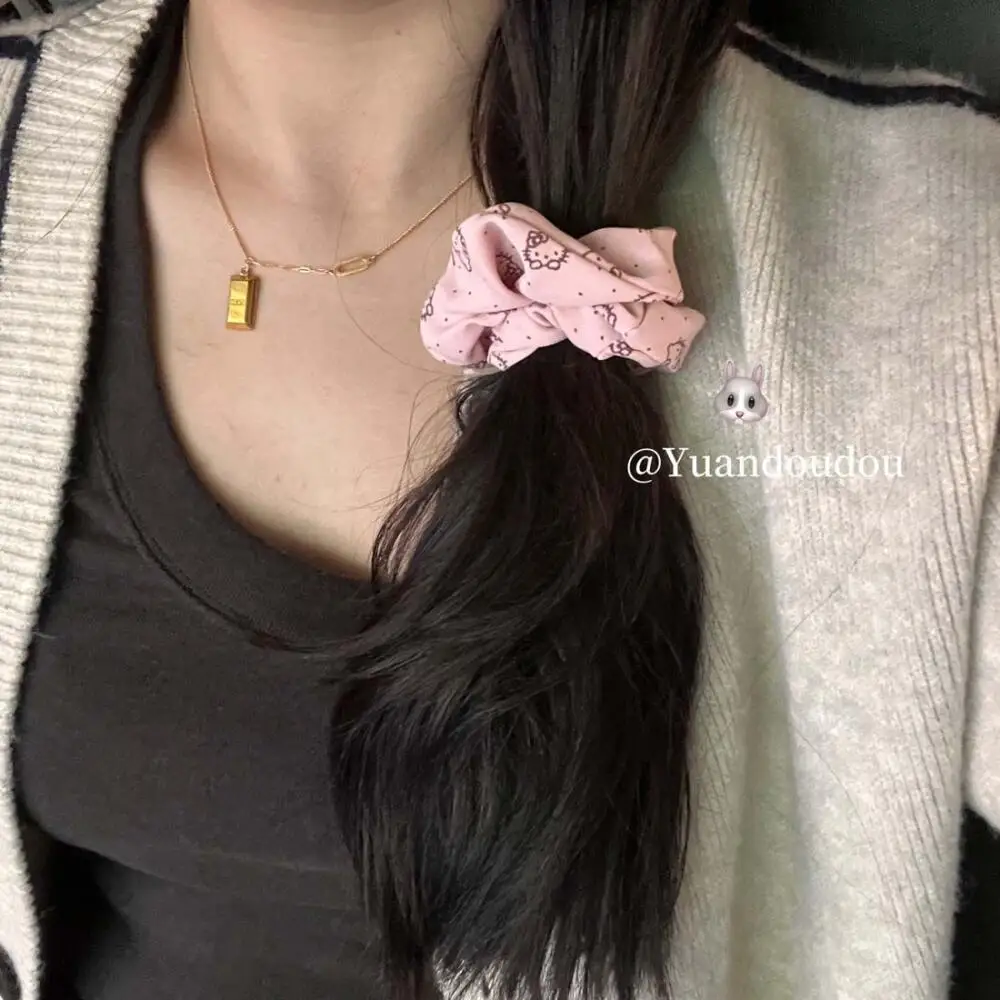 Hello Kitty Y2K Hair Band Kawaii Pink Kitty Elastic Large Intestine Type Hair Tie Girls Hair Rope Cartoon Sweet Hair Band Gifts image 2