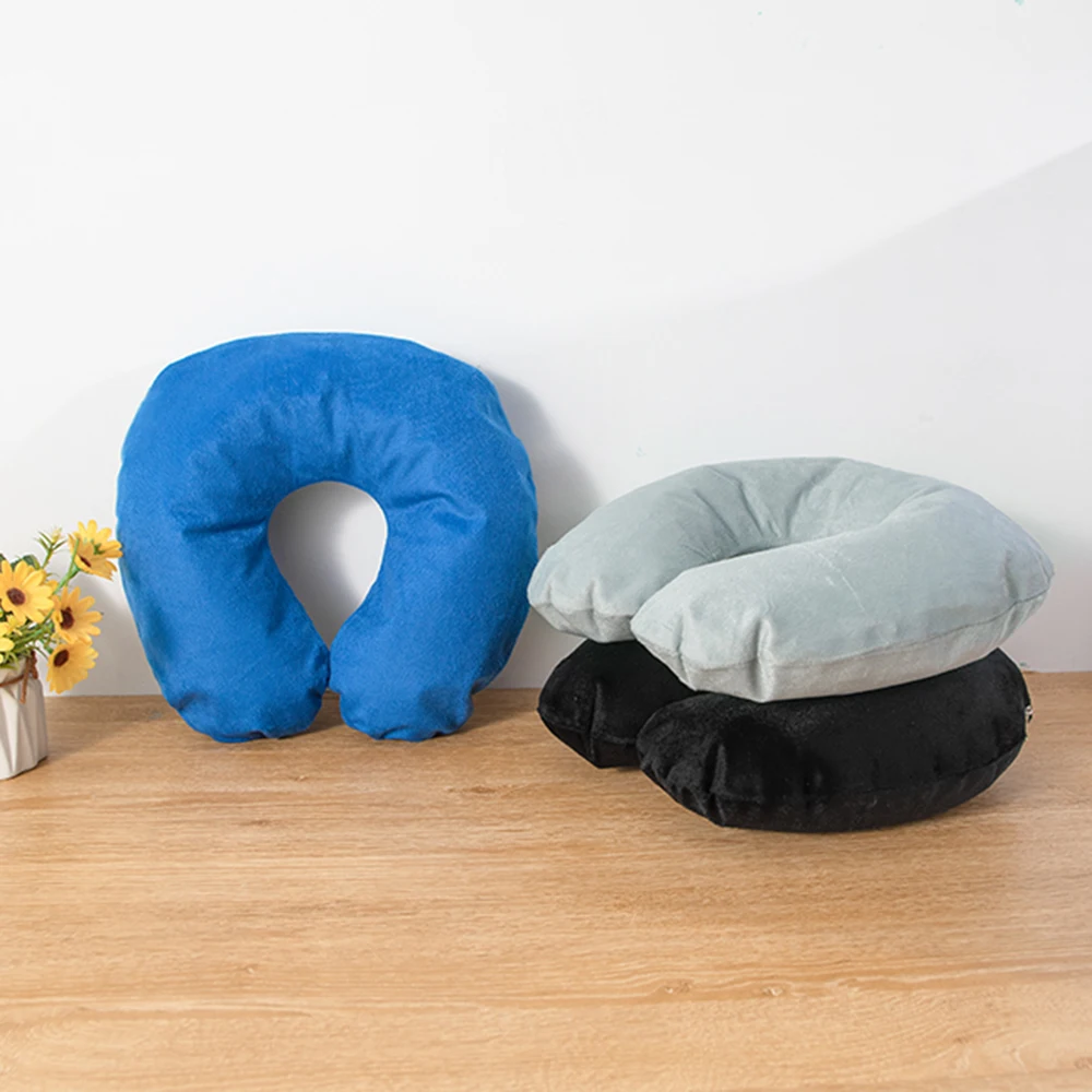 1PC U-shaped Travel Pillow Portable Inflatable Neck Cervical Spine Support Short Plush Cushion Office Sleep Essentials