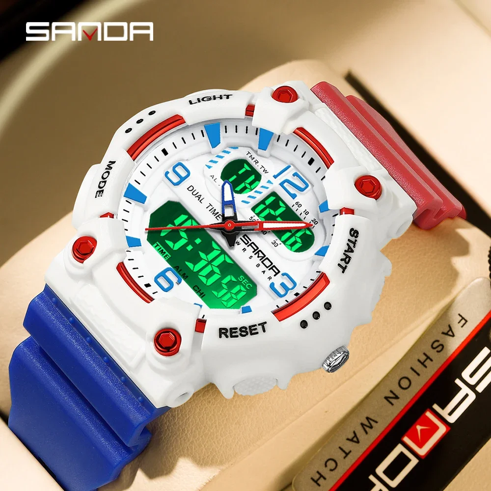 SANDA-reloj deportivo para hombre, pulsera electrónica de cuarzo multifuncional, resistente al agua y a los golpes, con tecnología negra, a la moda, 6179