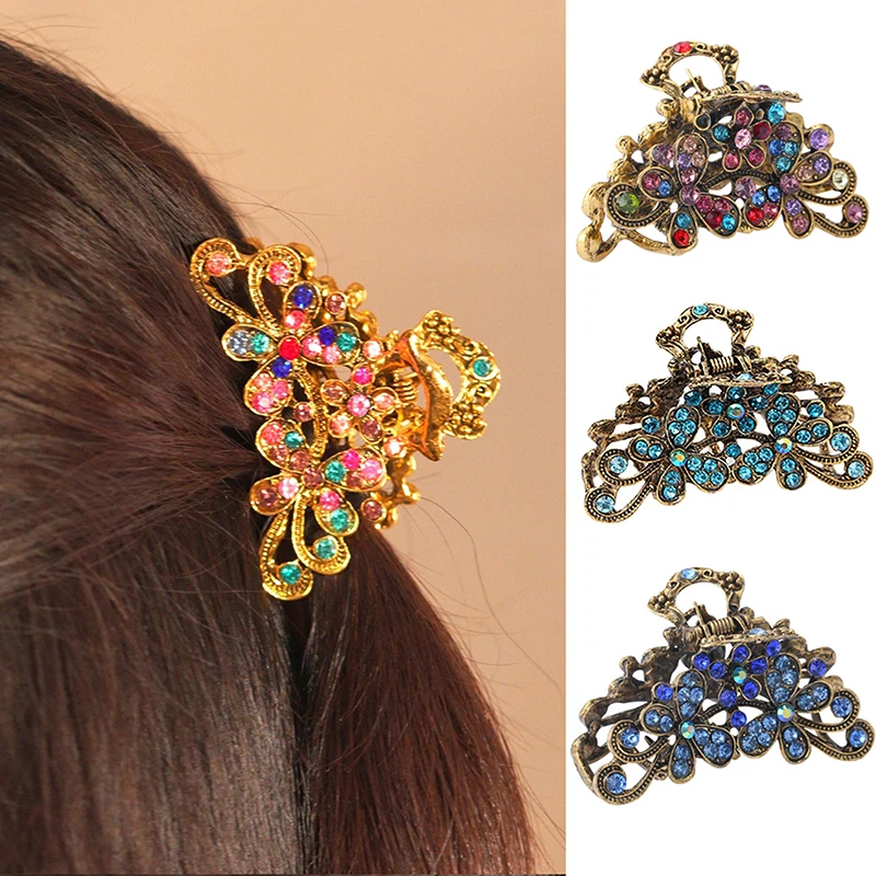 Vintage Claw Hair Clips Small Metal Hair Claws Alloy Grippers Crystal Rhinestone Clamps Hair Accessories For Girl Women