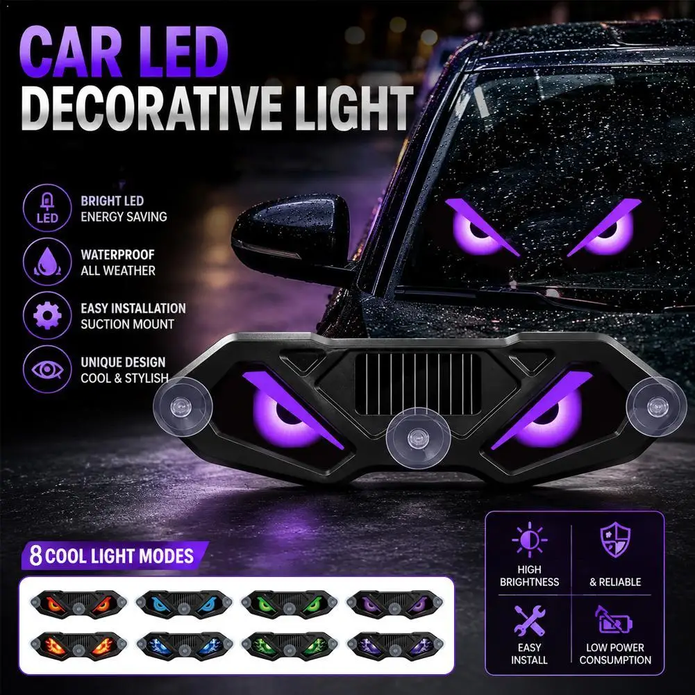Creative Car Demon Eye Light Cool Flashing Solar Warning Light Safety Suction Cup Installation Rear Window Light Auto Decoration