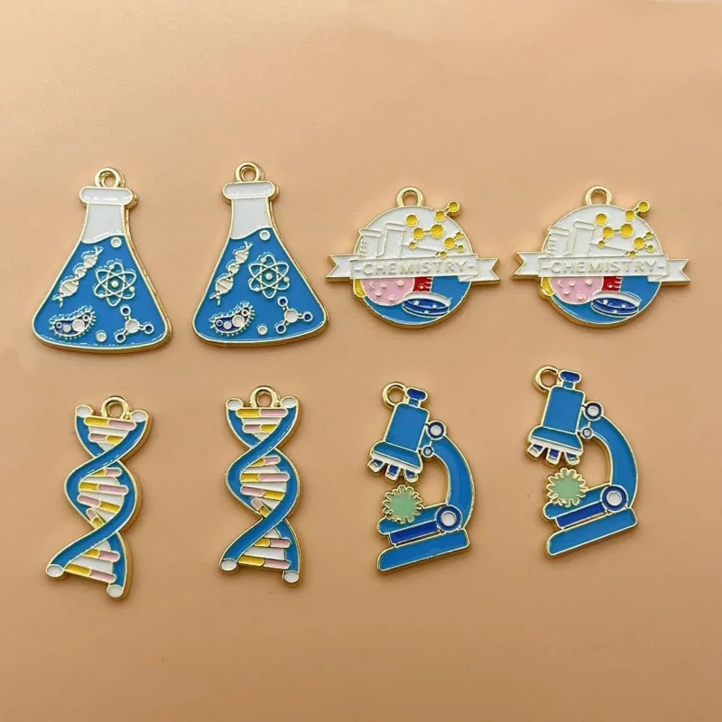 10pcs Chemistry Viral DNA Charm for Jewelry Making Enamel Pendant Zinc Alloy Gold Plated