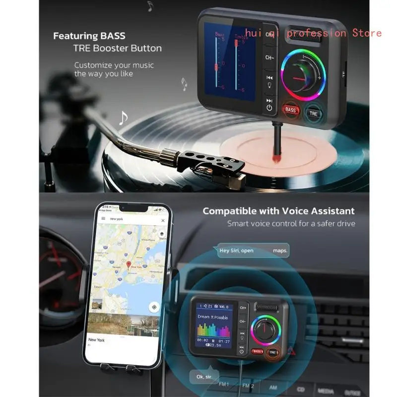 Handfree Call Car Wireless Adapter FM Transmitter with MP3 Playback and PD20W Fast Support Intelligent Charging