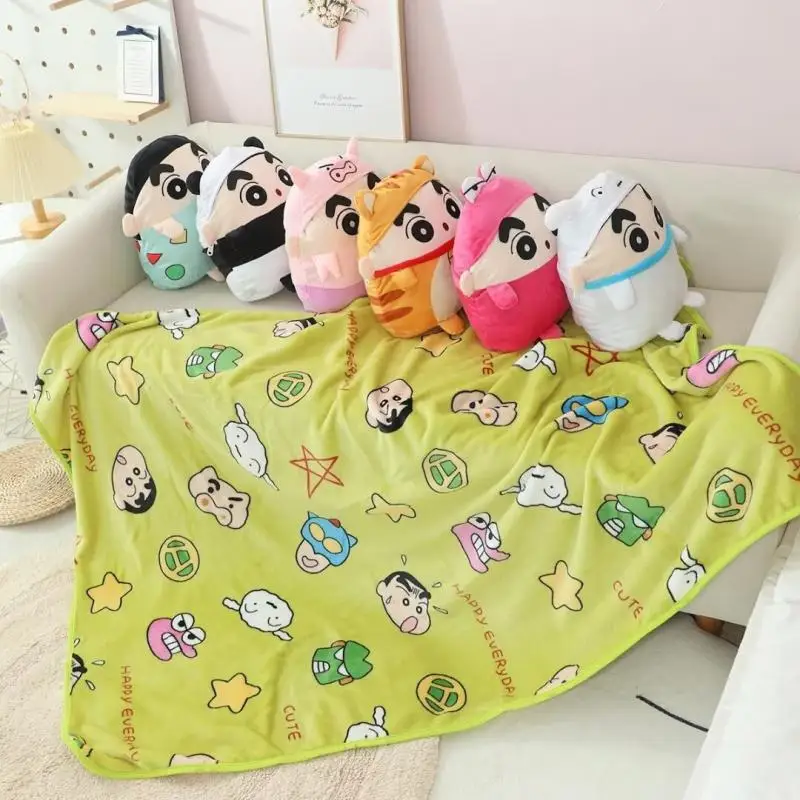 Kawaii Cartoon Anime Crayon Shin-Chan Pillow Blanket Doll Nap Blanket Cute Thickened Blanket Air Conditioning Blanket