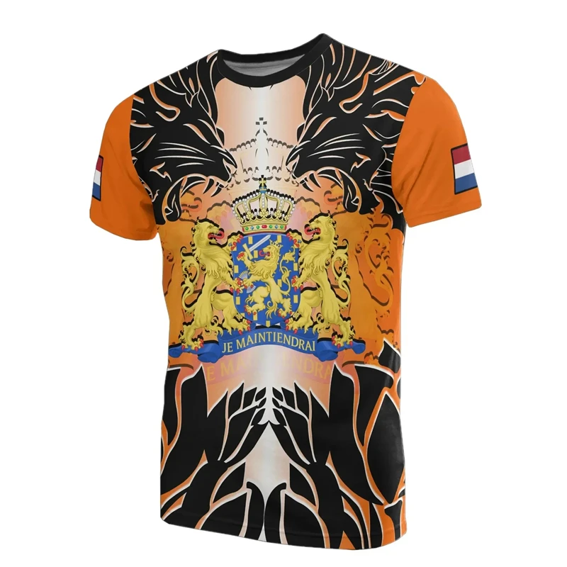 Men's T-Shirt 3D Print Netherlands National Emblem Flag Graphic Tshirt For Men Fashion O-Neck Oversized Short Sleeve Tee Shirts