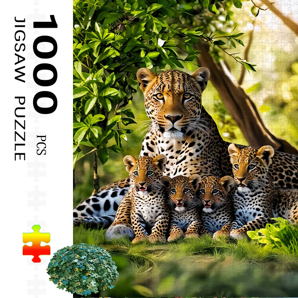 Leopard Cub 1000 stuks groot puzzelspeelgoed, spel voor volwassenen, cadeau voor familie, interactief leuk, doe-het-zelf-huisdecoratie, hersenuitdaging - perfect