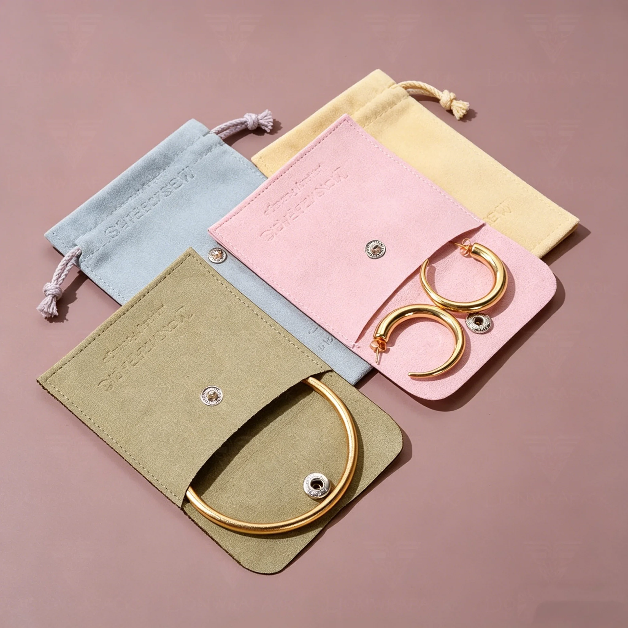 

Мешочек для украшений SheepSew из замши цвета слоновой кости с индивидуальным логотипом, коробкой и вкладышем, сумка для хранения серег и ожерелий из микрофибры