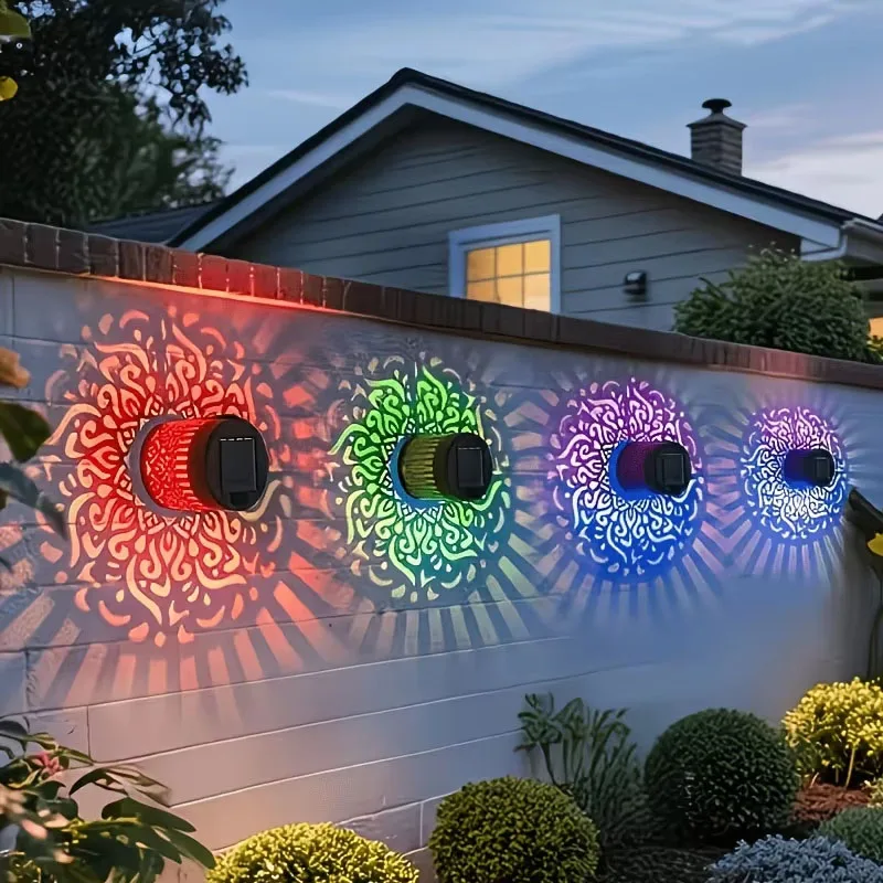 2PCS Solar Powered Mandala Metal Cutout Wall Lamp Outdoor for Garden Porch Lawn Table Festive Decor Christmas Valentine Birthday