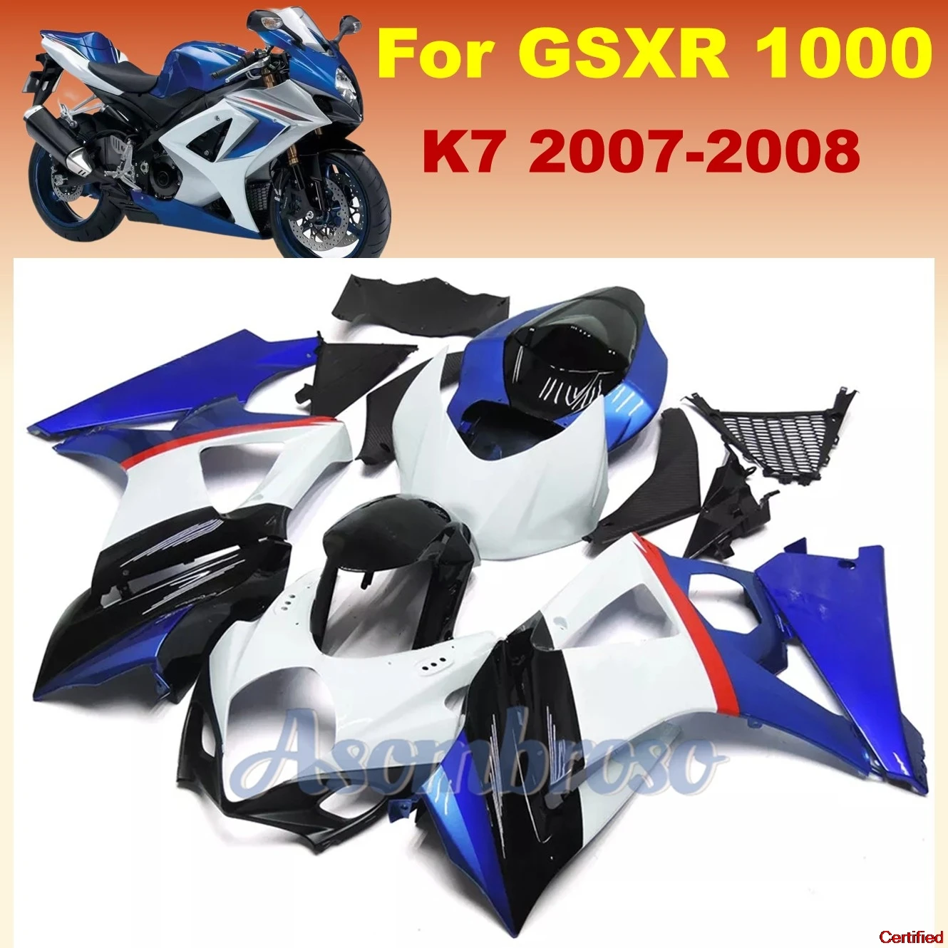 

For Suzuki K9 GSXR1000 2007 2008 GSX-R1000 Fairings Kit Injection ABS Bodywork Complete Motorcycle Cowling Set With Heat Shield