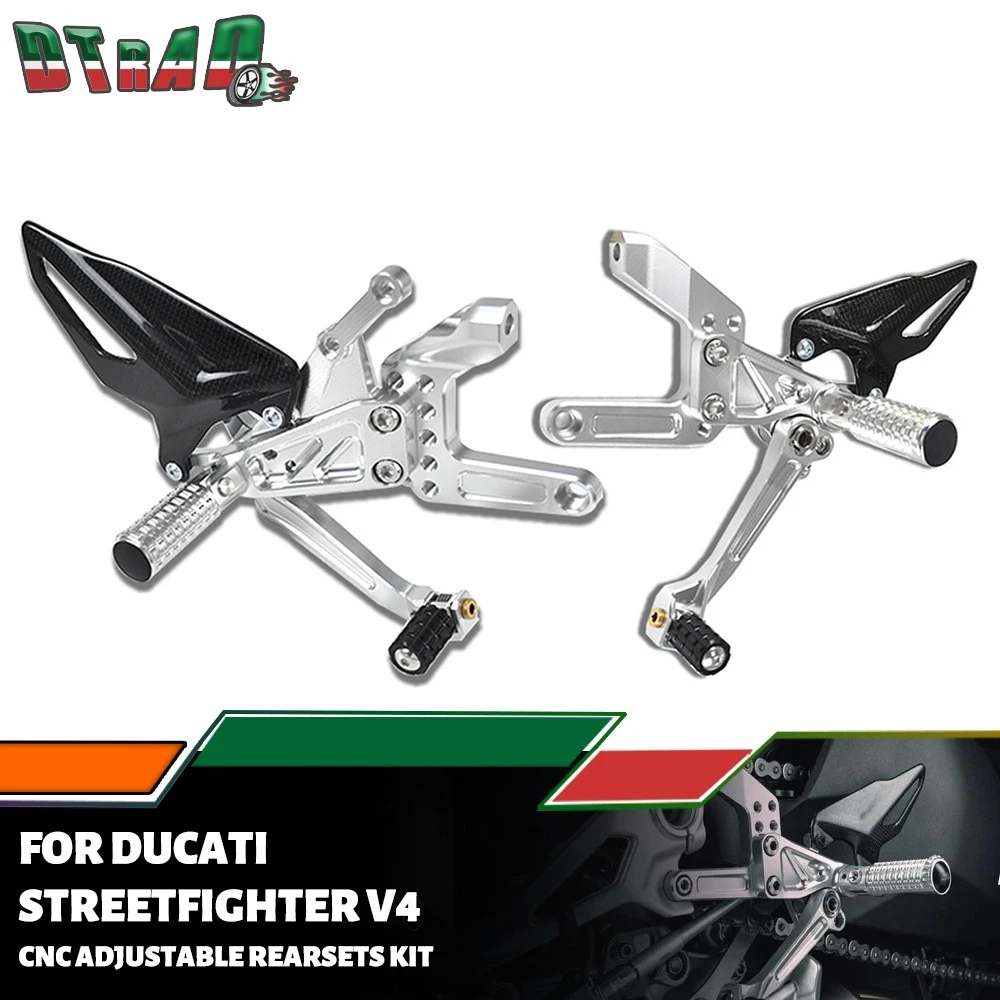 CNC Rearsets Kit For DUCATI Streetfighter V4 V4S 2020-2024 Foot Rests Shift Pedal Carbon Fiber Heel Guard Motorcycle Accessories
