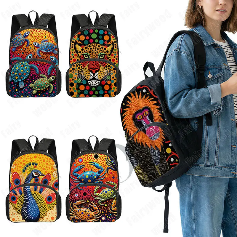 

Polka Dot Animal Print Backpack Leopard Peacock Turtle Women Men Rucksack for Travel Spotted Animal School Bags for Teenager