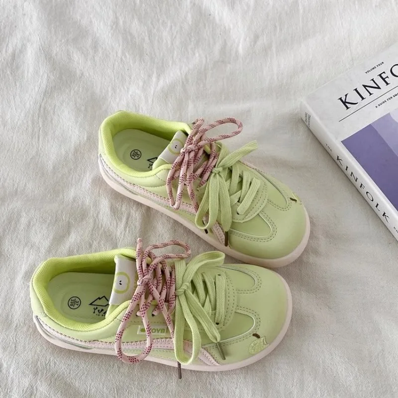 Women Macaron Color Retro Trainers, Bow Embroidery Flat Sneakers Fresh Color Block Casual Shoes