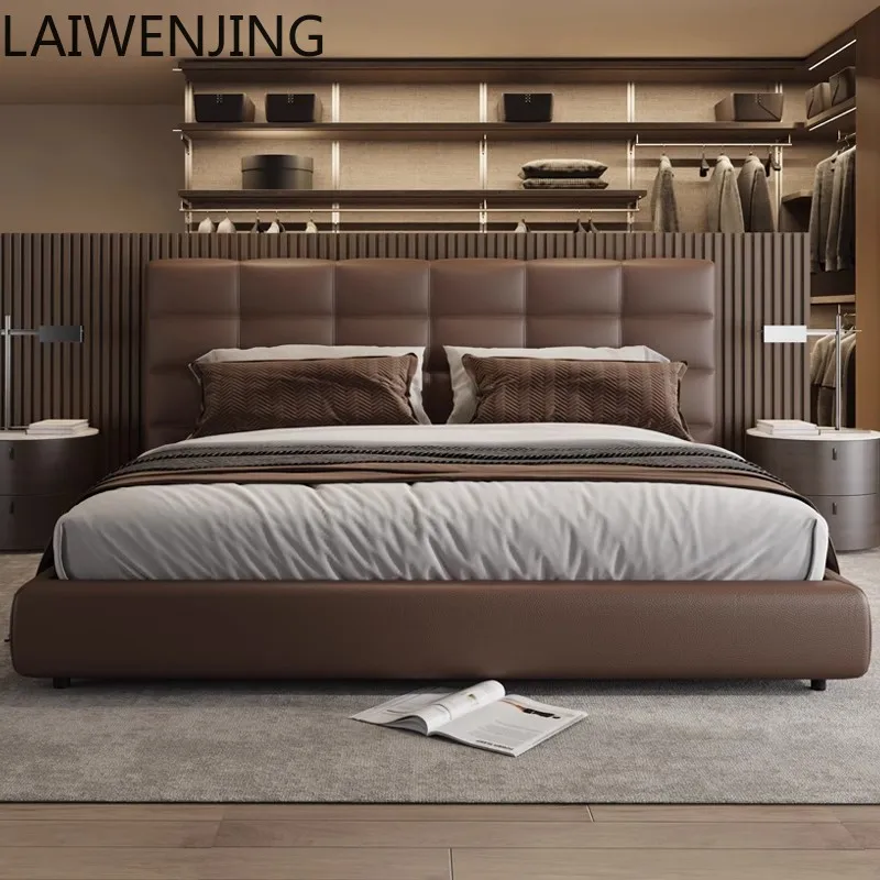 HLZ Italian Minimalist Genuine Leather Bed Master Bedroom High-End Elegant Modern Simple Light Luxury Double Bed